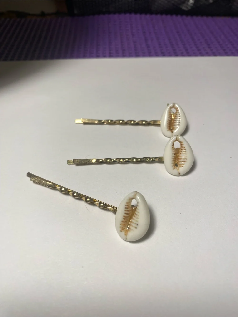 Gold Hair Pins with White Cowrie Shell Charms - Women Hair Accessory